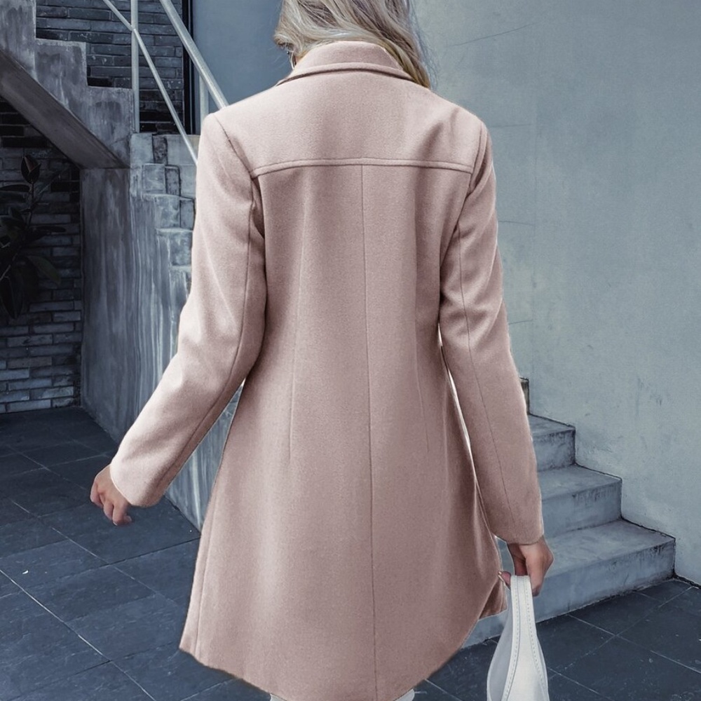 Classic Pink button double breast trench pea coat - Picture 5 of 13